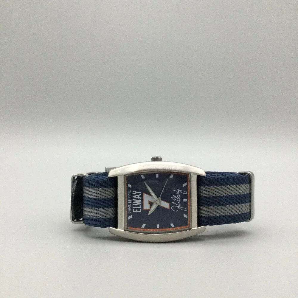 Game Time John Elway Mens Sport Watch 33mm Blue Dial Silver Tone New Battery